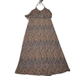 Veronicam‎ Maxi Dress Womens Large Black Blue Halter Sleeveless Comfort Stretch